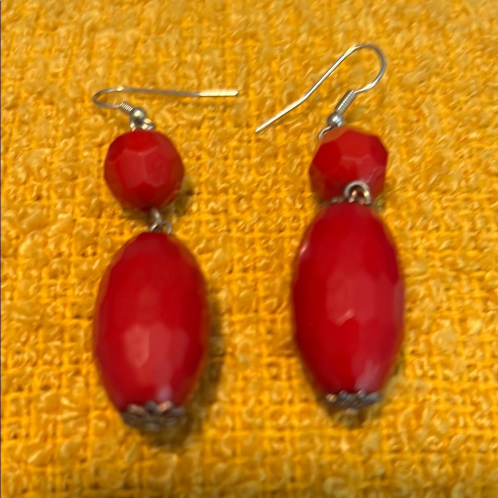 Source Unknown Red Beaded Earrings - image 1